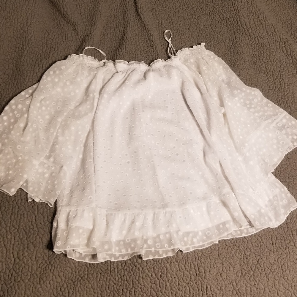 Lane Bryant Flowy White Off Shoulder Shirt Blouse